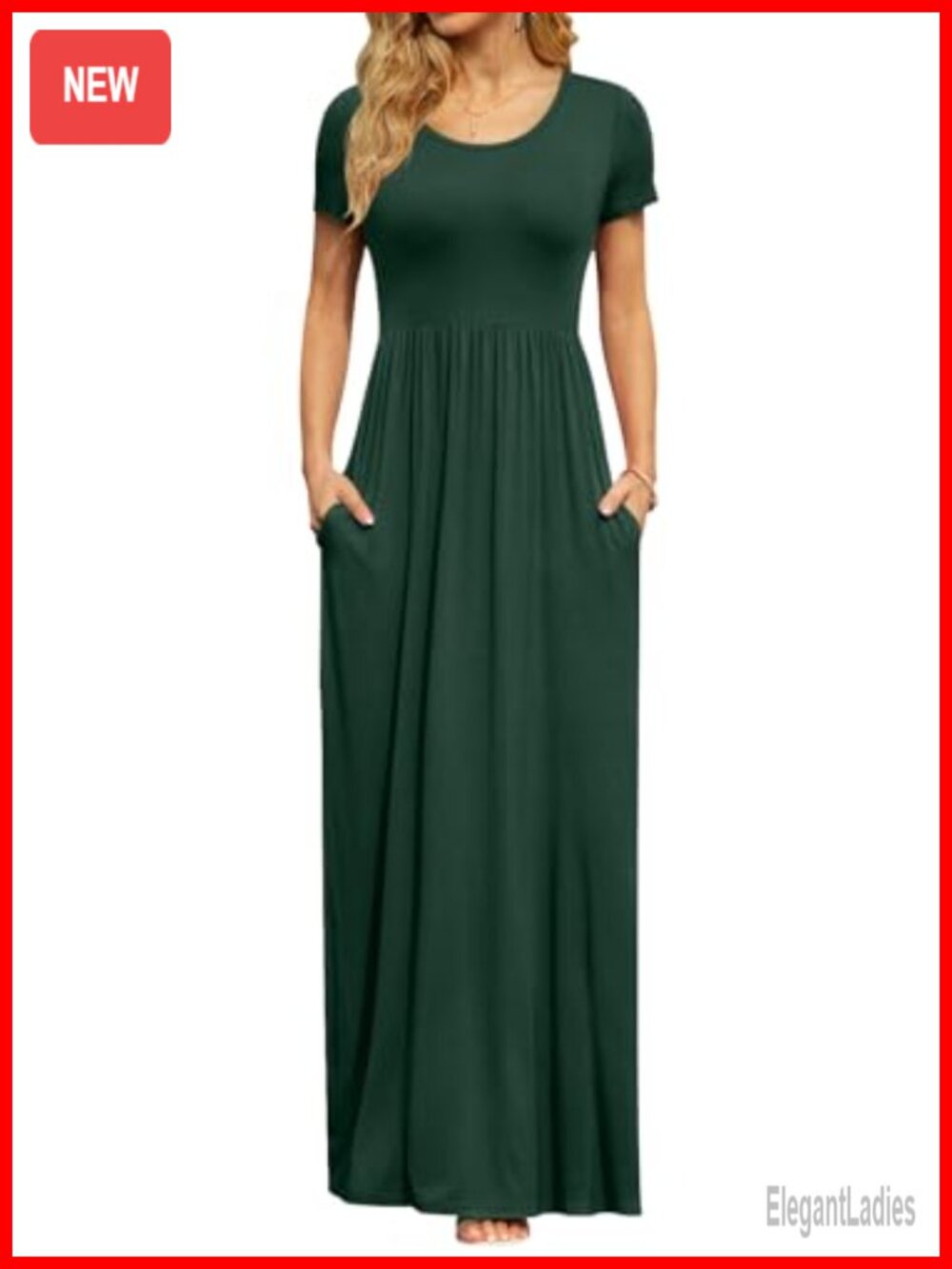 Women's Summer Maxi Dress Casual Short Sleeve Empire Waist Pockets
